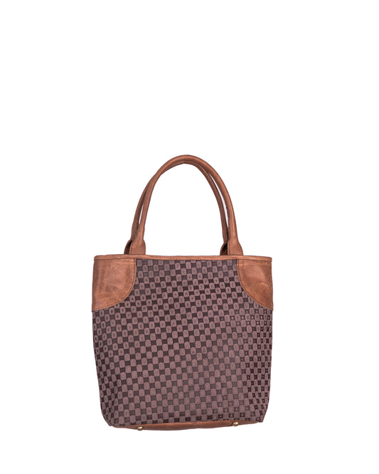 Checkered Elegance Genuine Leather Tote Bag